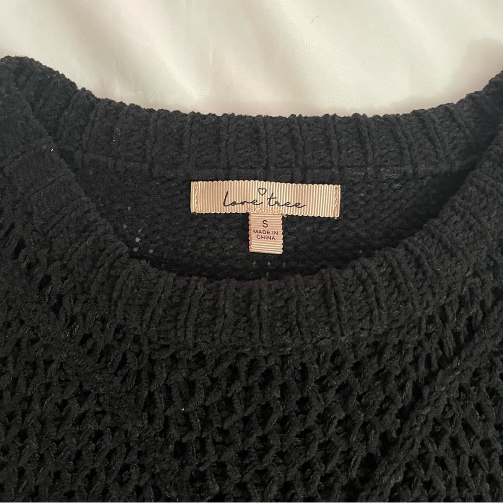 Black crew neck dropped shoulders ribbed trims  knit sweater - Picture 8 of 9